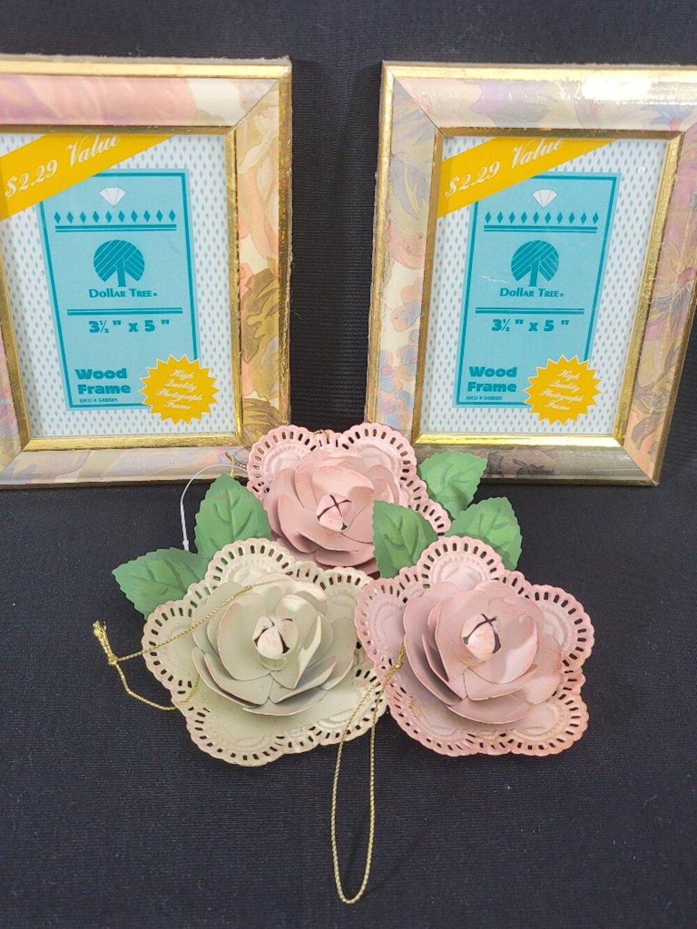Vintage Floral Picture Frames Metal Rose Ornaments Pink Cottagecore Decor Set